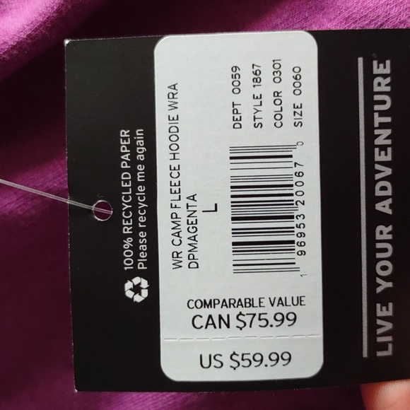 NWT Eddie Bauer Size Large WR Camp Fleece Hoodie Wrap Magenta - Picture 6 of 16